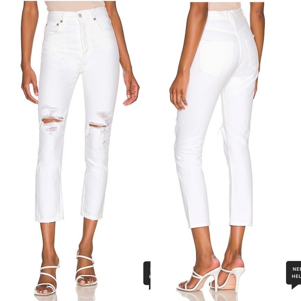 NWT Agolde Size 29 Riley High Rise Straight Crop in Slant White Distressed $188